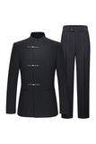Preto Slim Fit Masculino 2 Peças Mandarin Collar Terno