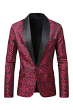 Vermelho Escuro Jacquard Xale Lapela Masculino Prom Blazer