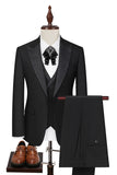 Slim Fit 3 Piece Pico Lapela Homens Ternos Preto