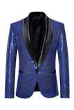 Sparkly Blue Shawl Lapela Um Botão Masculino Prom Blazer