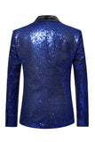 Sparkly Blue Shawl Lapela Um Botão Masculino Prom Blazer