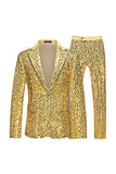 Sparkly Golden Notched Lapel Sequins 2 peças Prom Suits
