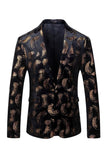 Masculino Preto Dourado Estampado Notched Lapel Prom Blazer