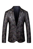 Blazer de Baile de Formatura Masculino de Lapela Estampado Preto