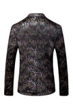 Blazer de Baile de Formatura Masculino de Lapela Estampado Preto