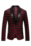Preto Vermelho Xale Lapela Impresso Prom Blazer