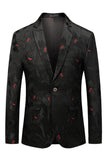 Preto Jacquard Notched Lapel Prom Blazer