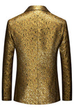 Sparkly Golden Notched Lapela Textura Prom Blazer