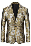 Blazer Floral Dourado Estampado Um Botão Prom