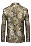 Blazer Floral Dourado Estampado Um Botão Prom