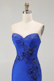 Azul Real Sereia Sem Alças Flores Longo Vestido De Baile Com Fenda