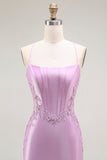 Roxo Sereia Espaguete Alças Finas Longos Vestido De Baile Com Fenda