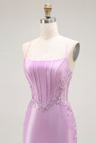 Roxo Sereia Espaguete Alças Finas Longos Vestido De Baile Com Fenda