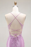 Roxo Sereia Espaguete Alças Finas Longos Vestido De Baile Com Fenda