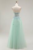 Verde Linha-A Direto Tulle Espartilho Longos Vestido De Festa