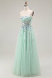 Verde Linha-A Direto Tulle Espartilho Longos Vestido De Festa
