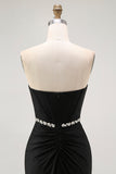 Sereia Preta Espartilho Sem Alças Vestido Longo Baile de Formatura com Missangas