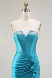 Azul Sereia Espartilho Direto Longos Vestido De Baile Com Fenda