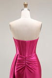 Brilhante Fuchsia Sereia Espartilho Longo Vestido de Baile com Fenda