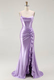 Roxo Sereia Espartilho Ruched LongosVestido De Baile com Fenda