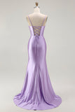 Roxo Sereia Espartilho Ruched LongosVestido De Baile com Fenda
