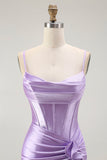 Roxo Sereia Espartilho Ruched LongosVestido De Baile com Fenda