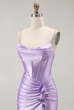 Roxo Sereia Espartilho Ruched LongosVestido De Baile com Fenda
