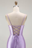 Roxo Sereia Espartilho Ruched LongosVestido De Baile com Fenda