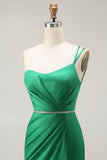 verde escuro um ombro sereia frisado longo vestido de baile com fenda