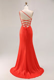 verde escuro um ombro sereia frisado longo vestido de baile com fenda