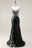 Zapaka Mulheres Vestido de Baile Longo Preto Brilhante Sem Alças e com Lantejoulas