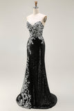 Vestido de Baile Longo Preto Brilhante Sem Alças e com Lantejoulas