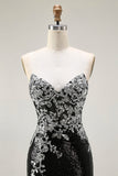 Vestido de Baile Longo Preto Brilhante Sem Alças e com Lantejoulas