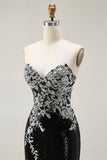 Vestido de Baile Longo Preto Brilhante Sem Alças e com Lantejoulas