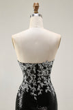 Vestido de Baile Longo Preto Brilhante Sem Alças e com Lantejoulas