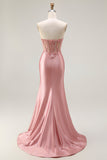 Sweetheart Blush Appliqued Corset Sereia frisado longo vestido de baile com fenda