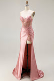 Sweetheart Blush Appliqued Corset Sereia frisado longo vestido de baile com fenda