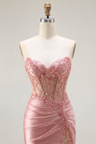 Sweetheart Blush Appliqued Corset Sereia frisado longo vestido de baile com fenda