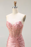 Sweetheart Blush Appliqued Corset Sereia frisado longo vestido de baile com fenda