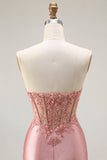 Sweetheart Blush Appliqued Corset Sereia frisado longo vestido de baile com fenda