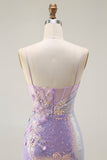 Brilhante Lilás Sereia Corset Sequins Floral Appliqued Long Prom Dress with Slit