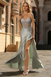 Vestido longo de baile de baile com folhos e fenda de folhos Sweetheart Sweetheart
