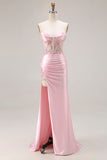 Rosa Strapless Sereia Corset Appliqued Sequin Long Prom Dress With Slit