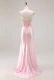 Rosa Strapless Sereia Corset Appliqued Sequin Long Prom Dress With Slit