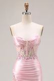 Rosa Strapless Sereia Corset Appliqued Sequin Long Prom Dress With Slit