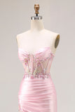 Rosa Strapless Sereia Corset Appliqued Sequin Long Prom Dress With Slit