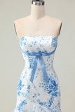Flor Rosa Strapless Tiered Sereia Long Prom Dress com Folhos