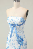 Flor Rosa Strapless Tiered Sereia Long Prom Dress com Folhos