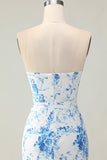 Flor Rosa Strapless Tiered Sereia Long Prom Dress com Folhos