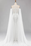 Vestido longo de baile com lantejoulas e lantejoulas com sereia branca e capa